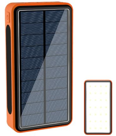 Power Bank Solare | Power Bank Portatile con Pannello Fotovoltaico,20000mAh con Supporto 4 Dispositivi e Luce LED per Uomini, Donne, Adulti e Adolescenti
