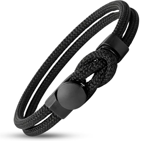 Generisch Modernes Herrenarmband geflochten Schwarz – doppellagiges Unisex Armband verstellbar aus 4 mm Nylon Kordel im Paracord-Armband Style & Segeltau Look mit Metallverschluss