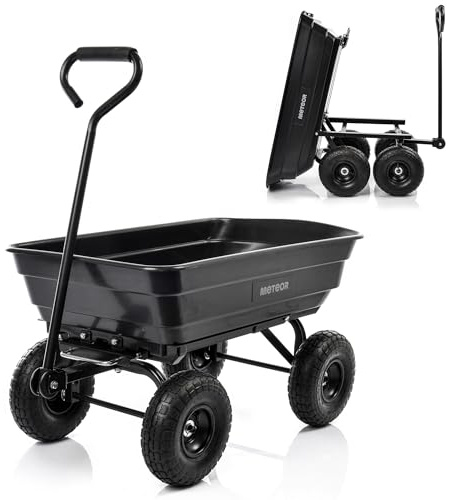 Meteor Gartenwagen 3 in 1 mit Kippfunktion 90 l bis 250 kg belastbar mit Luftreifen und Lenkachse für Erde Laub Holz und Dünger