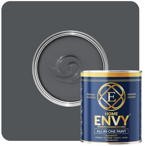 ENVY All-in-One Paint - High Coverage Paint for Interior & Exterior Walls, Wood & Furniture | Multi Surface Paint & Primer | Designer Colours For All Walls - Dark Grey - 5L - Matt