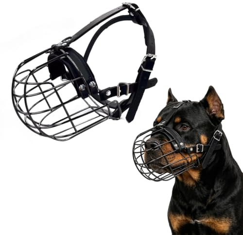 PETCUTE Metall Maulkorb für große Hunde,Robuster Rottweiler Maulkorb,Verstellbare,Extra großer Hundemaulkorb für bellende und beißende Cane Corsos, Mastiffs,Bulldoggen und andere große Rassen,L