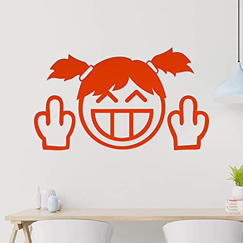 KIWISTAR Fuck you smile Girl - Zopf Mittelfinger Wandtattoo in 6 Größen - Wandaufkleber Wall Sticker - Dekoration, Küche, Wohnzimmer, Schlafzimmer, Badezimmer