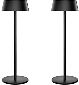 K-Bright 2 Stück LED Akku Tischleuchte 32.5cm aus Aluminium Schwarz | 3000K warmweißes Dimmbare Tischlampe, led Kabellose tischlampe outdoor Geeignet Für Abendessen, Lesen, Schlafzimmer, Garten