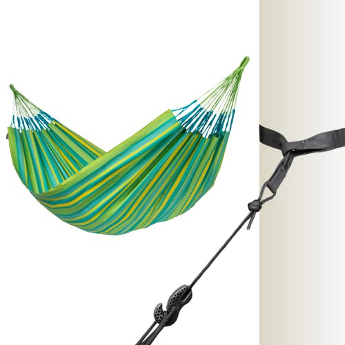 LA SIESTA Brisa Lime – Hamaca clásica de tamaño king resistente a la intemperie con kit de suspensión para árbol