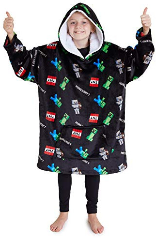 Minecraft Pullover Jungen Decke mit Ärmeln, Oversized Hoodie Decke zum Anziehen, Creeper Geschenke für Kinder und Teenager (Schwarz)