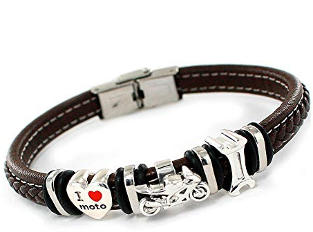 Promojoya Pulsera Hombres Eres Mi Motero Favorito Plata y Cuero