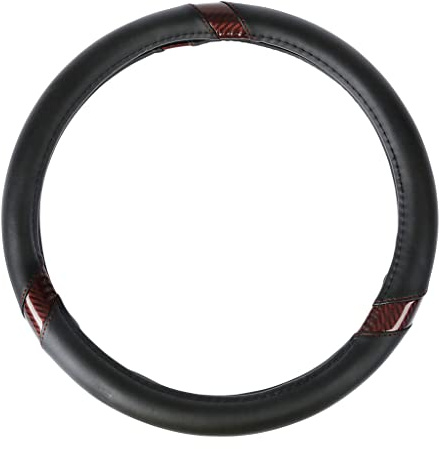 TURBOCAR - Couvre Volant Voiture - Matala - Couleur: Noir - avec empiècement Imitation ronce de Noyer - pour Volant de 37 à 39 cm de diamètre - Matière: PVC - Facile à Mettre - Protège Votre Volant