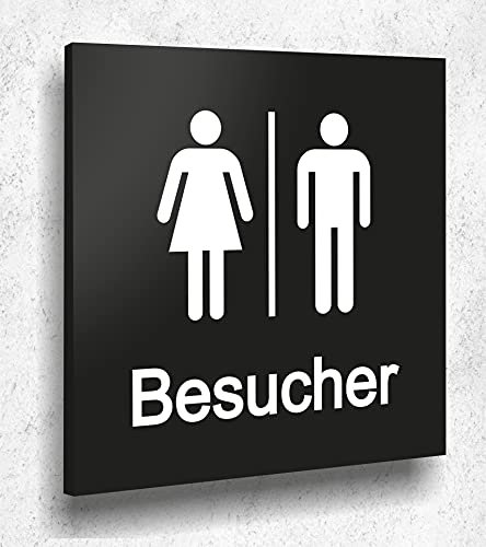 Panneau de porte WC avec inscription « Besucher » - Noir mat - Impression UV - 12 x 12 cm - Verre acrylique de 3 mm - Fabriqué en Allemagne - Numéro d'article A 2008