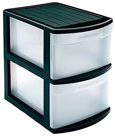Acan Tradineur - Cajonera támesis base negro 2 cajones de color negro 41 x 28 x 39 cm, Cajonera plástico 2 cajones sin ruedas multiusos para almacenamiento y organización ideal para oficina u hogar