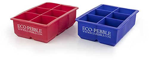 Silicone Extra Large Ice Cube Trays, 2 Trays (Red + Blue) by Eco-Pebble