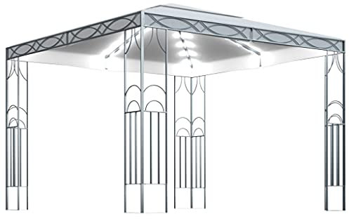 vidaXL Cenador con Tira de Luces Lateral Pérgola Jardín Patio Toldo Sombrilla Parasol Tienda Carpa Marquesina Desmontable 300x300 cm Crema