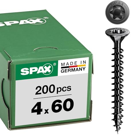 Spax Universalschraube, Senkkopf, schwarz, T-STAR plus, Vollgewinde (4x60 mm 200 Stück)