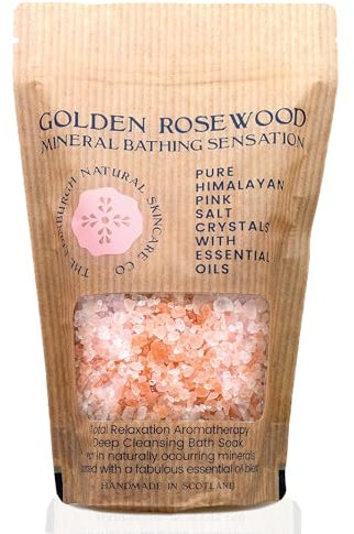 Pink Himalayan Bath Salt Crystals | 100% Natural, Mineral-Rich with Essential Oils | Muscle Recovery, Balances pH, Rejuvenates Skin | Detox, Stress Relief | Spa-Quality Bath Soak | Golden Rosewood