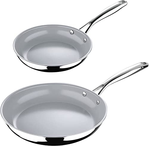 MasterPro ARGENT 3, Juego de 2 cacerolas de 20 cm y 26 cm, Acero inoxidable, Revestimiento cerámico ILAG, Asas Cool Touch, Apta para todas las cocinas