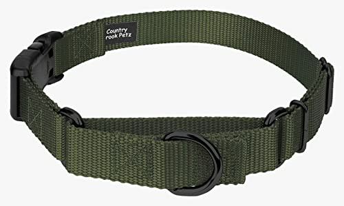 Martingale Dog Collar - Heavy Duty Nylon Adjustable Martingale Dog Collar with Plastic Buckle for Small Medium Large Breeds - 10+ Cool Colors (1 Inch, Large, Dark Olive Drab)
