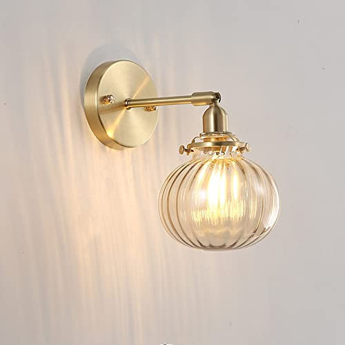 Jadssox Applique Murale en cuivre nervuré Verre Mural lumière Lampe de tête de lit Moderne, luminaire Mural de Chevet Nordique E27 Appliques pour Cuisine Salon Foyer escalier entrée