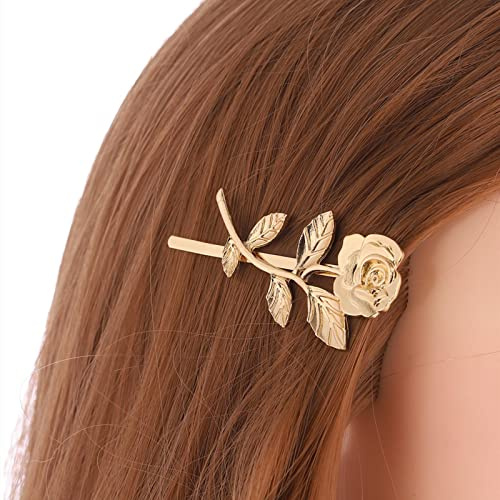 Aneneiceera Rose Haarspange Pin Vintage Gold Ein Wort Clip Haarspange Französisch Rose Retro Bobby Pins Dekorative Haar-Accessoires Für Frauen Und Mädchen (Rose)