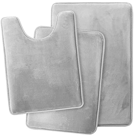 Lifup Badematte 3er Set, Weiche rutschfeste Mikrofaser Wasserabsorbierend Badezimmermatte Duschvorleger, 2 Badezimmer Teppiche, 1 Toilettenmatte Grau