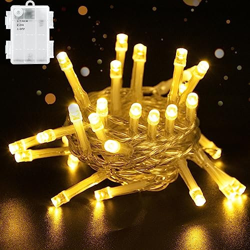 cshare Guirlande lumineuse LED, 2M 20LEDs avec minuterie (6 heures allumées | 18 heures éteintes) alimentées par une batterie étanche IP65 pour Noël, jardin, pièce extérieure/intérieure (blanc chaud)