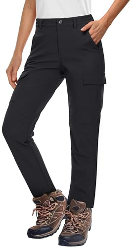 MAGCOMSEN Womens Fleece Lined Outdoor Snow Ski Pants Waterproof Insulated Winter Hiking Hunting Softshell Pants Black, M