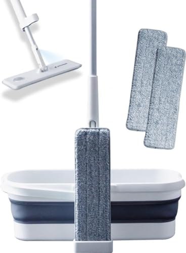 TECHWEISE 4-in-1 Set de serpillière avec Fonction Spray et Seau Repliable, Set de serpillière et Balai Microfibre avec système d'essorage