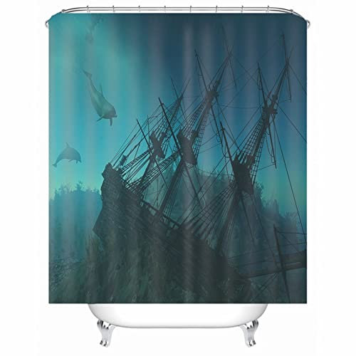 Whoiy Duschvorhang Waschbar Grün, Duschvorhänge Dusche 150X200cm Polyester Shower Curtains Bootswal für Badezimmer Badewanne