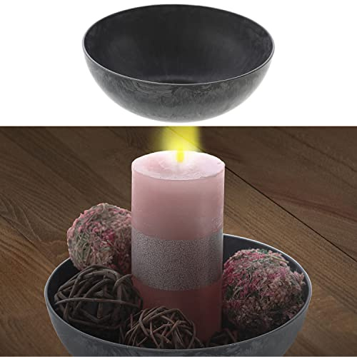 Cepewa Bol décoratif aspect ardoise - Plastique gris - Coupe à fruits ronde - Décoration de table (1 x rond gris aspect ardoise Ø 20 cm)