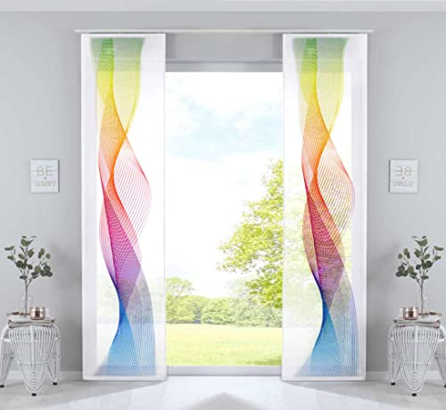 Gardinenbox 2er Set Schiebevorhänge Bedruckt Flächenvorhänge »Izmir« HxB 245x60 cm Welle Bunt Microsatin Blickdicht Lichtdurchlässig mit Paneelwagen, 2022400B-2