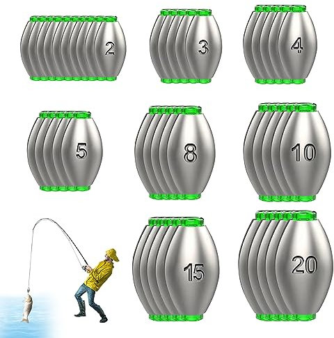 Yaclonq 50 Stück Sinker Angelblei Blei,Abnehmbare Fishing Blei Angeln Set(2g/3g/4g/5g/8g/10G/15g/20g),für Outdoor Sportarten Angeln,Seefischerei,SüßWasserfisch（Mit 100 Stecker）