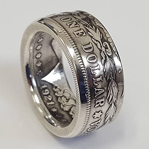 Metmejiao Men's Vintage Punk Patriotic Silver Coin Ring, Unisex Silver Coin Ring, 9