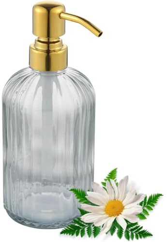 GULICA Glass Soap Dispenser with Brushed Gold Pump Head for Kitchen and Bathroom, Heavy-Duty 15oz, High Purity - 1 Pack