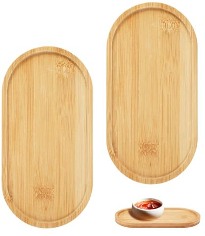 EXIN DEHCEN 2 Pezzi Vassoio legno in Legno Vassoio, Bambù Ovale Vassoio Bambu da Tè Vassoio Ovale Bamboo, Vassoio da Portata Mini Vassoio in Bambù per Torte, Tazze, Caffè, Dessert, Frutta, Dessert