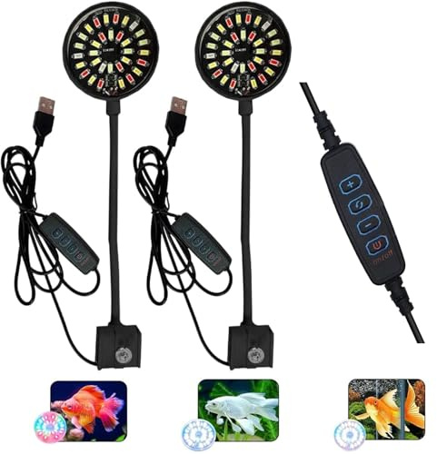 2 stycken USB 7 W akvarium LED-belysning, justerbar akvariebelysning, för vattenväxter och freshwater akvarium, utrustad med en 95 cm strömkabel, svart