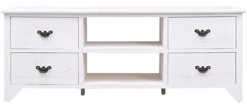 QZZCED TV-Sideboard Fernsehschrank TV-Ständer tv Tisch TV-Schrank Antik-Weiß 108x30x40 cm Massivholz Paulownia für Wohnzimmer Schlafzimmer Unterhaltungsgerät