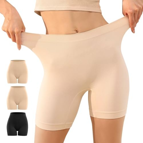 YouShow Pantalon Antirozaduras Mujer Debajo la Falda Pantalones Cortos Vestir Braga Anti Roce 3 Pack Negro Beiges L
