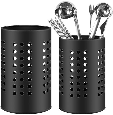 GBKDQQ 2 pezzi porta utensili da cucina per piano di lavoro: cestino posate in acciaio inox nero per organizzare cassetti e piani di lavoro per tutte le cucine