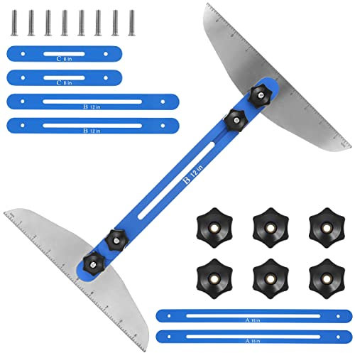 Gatphy Stair Treads Gauge Template Tool, 11-60inch Adjustable Length Stairs Jig Measuring Tool, High Precision Stair Measuring Jig for Stairs Risers Shelf and Cutting Drywall (Blue)
