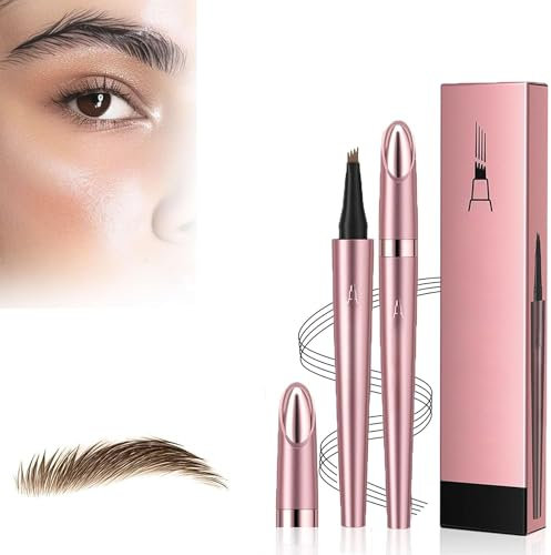 Neuer Wasserfester, Magischer Augenbrauenstift 3D-Microblading-Augenbrauenstift-Konturstift, Präziser Brauenstift mit 4 Erzeugt mühelos natürlich aussehende Brauen (Light Brown)