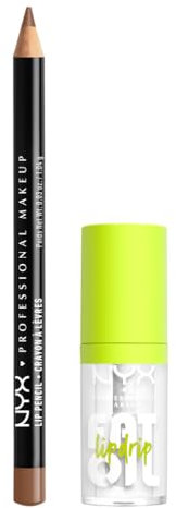 NYX Professional Makeup Kit Labbra con Matita Slim Lip e Gloss Fat Oil Lip Drip, Labbra Definite e Idratate, Finish Extra Brillante, Tonalità: Nude Truffle, My Main