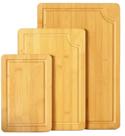 Bamboo Chopping Board Set 3 Piece Wooden Chopping Boards for Kitchens with Grooves, Thick Cutting Board for Meat, Veggies