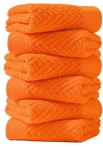 sense gnosis Super Soft Orange Washcloths Terry Striped Weave Pattern Ultra Absorbent 100% Cotton Washcloth for Home Bathroom Kitchen 13 X 13 Inch, 6 Pieces