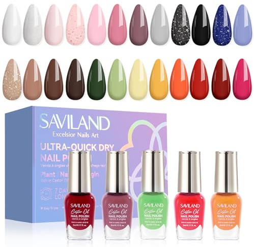SAVILAND Nagellack Set auf Wasserbasis, 24 Farben Schnelltrocknend Langanhaltender Nagellack Braun Nude Glitzer Rosa für Frauen Nail Art Maniküre Kunst Ohne UV-Lampe Geschenkset für DIY Nail Art