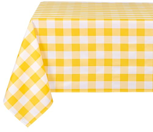 DWCN rutig bordsduk tvättbar bordsduk utomhus väderbeständig bordsduk fläckskydd vattentät trädgårdsdukar för utomhus matsal fest bröllop, gul och vit, 110 x 140 cm