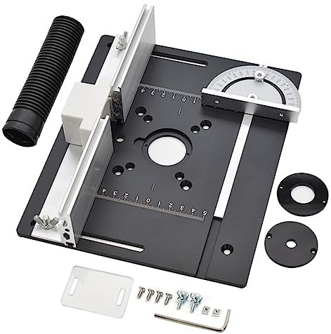 JDQTPOET Milling Table Insert Plate, Aluminum Router Table Top with Back Fence & Angle Ruler, Universal Cutting Machine Flipboard for Woodworking Benches (Black)