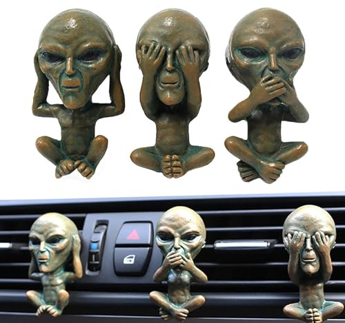 Car Vent Decor Alien Statue | 3 Cute Air Freshener Clip For Car | For Car Air Conditioner Vent Decor, 2 In 1 Car Interior Air Outlet Freshener Perfume Clip
