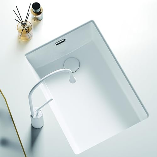 Con rubinetto Lavatoio ceramica，rectángulo blanco lavatoio ceramica，Incorporato cucina lavello completo，di piccole dimensioni, adatto per cucina, esterni, ristorante, lavanderia, bar.(38x25x15cm)