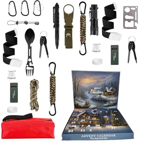 2024 Survival Kit Adventskalender Für Männer, 24 Tage Survival Tools Weihnachts-Countdown-Kalender, Survival-Ausrüstung Adventskalender 2024 Für Outdoor-Enthusiasten, Erwachsene, Teenager