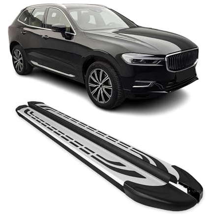 OMAC Estribos Laterales Faldones Seitenbretter Compatible con Volvo XC60 2018-2026 Negro-Plata ALU