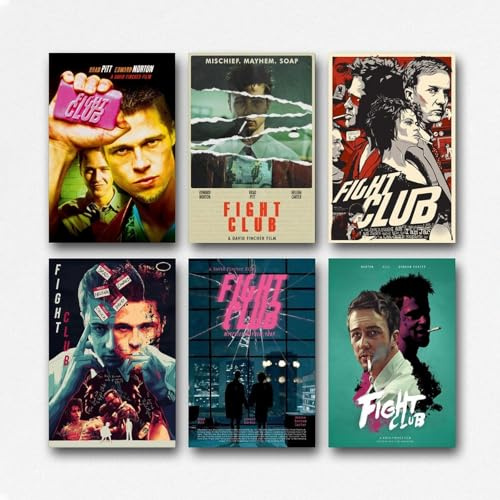 Maqiae 6 Stück Fight Poster Club 90s Classic Movie Film Retro Vintage Cover Poster Wandkunst, Schlafzimmer-Dekor, 08x12inch(20x30cm)