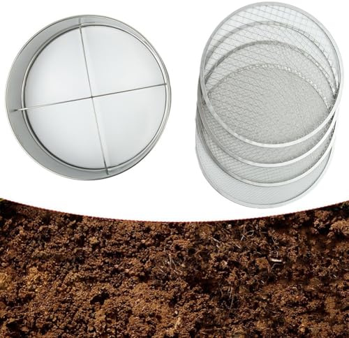 Tamiz de suelo de acero protegido contra el óxido, versátil 4 en 1, con forma circular, para jardineros, para tierra, piedra, malas hierbas de abono